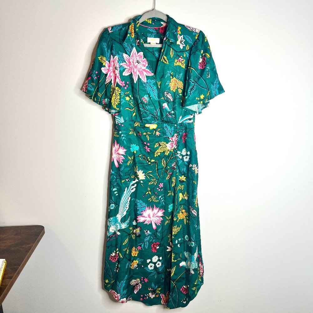 Anthropologie Teal Floral Wrap Midi Dress - Picture 4 of 10